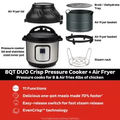 Instant Pot Duo Crisp 8-qt Pressure Cooker & Air Fryer Combo 10 Instant Pot Duo Crisp 8-qt Pressure Cooker & Air Fryer Combo -Zojirushi Sales Store 3904743 ALT2