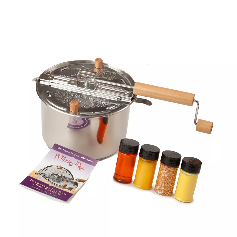 Wabash Valley Farms Stainless Steel Whirley-Pop Popcorn Popper Starter Set 3 Wabash Valley Farms Stainless Steel Whirley-Pop Popcorn Popper Starter Set