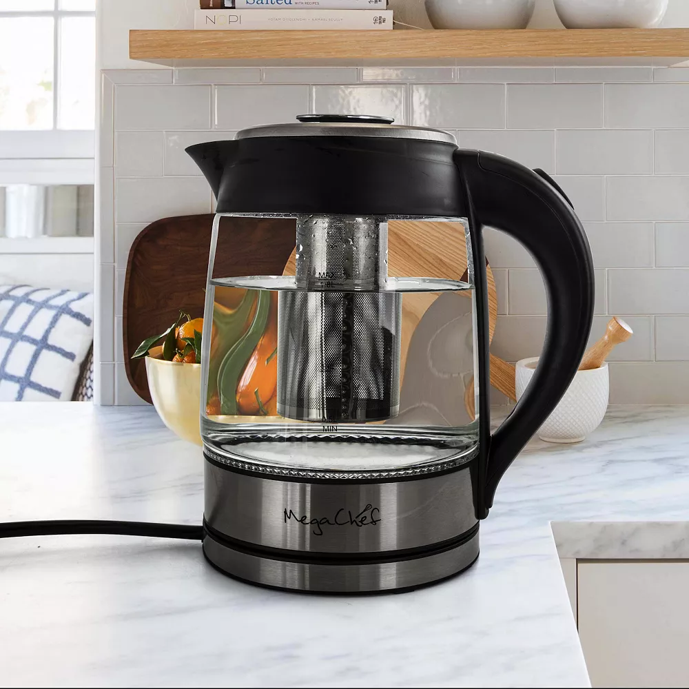 MegaChef 1.8-Liter Cordless Glass & Stainless Steel Electric Tea Infuser Kettle 6 MegaChef 1.8-Liter Cordless Glass & Stainless Steel Electric Tea Infuser Kettle - Image 4
