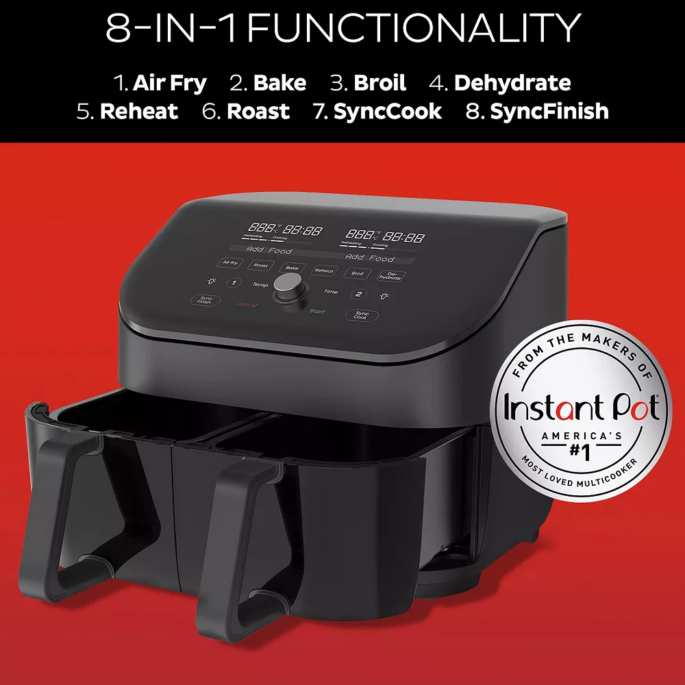 Instant Pot Vortex Plus Black Dual-Basket 8-in-1 Air Fryer With ClearCook 5 Instant Pot Vortex Plus Black Dual-Basket 8-in-1 Air Fryer With ClearCook - Image 3