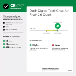 Dash Tasti-Crisp™ Express 2.6-qt. Digital Air Fryer -Zojirushi Sales Store 5659794 ALT11