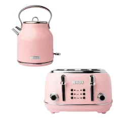 Haden Heritage 1.7 Liter Stainless Steel Body Electric Kettle With Toaster, Pink