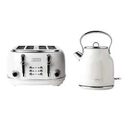 Haden Heritage 1.7 Liter Electric Tea Kettle & 4 Slice Wide Slot Toaster, White