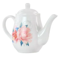 Martha Stewart Gibson Everyday 1.4 Quart Floral Ceramic Tea Pot In White