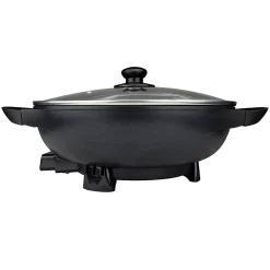 Brentwood Appliances Brentwood 13in Non-Stick Flat Bottom Electric Wok Skillet With Vented Glass Lid In Black