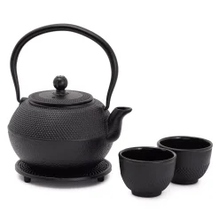 Juvale Cast Iron Teapot, Japanese Tetsubin Kettle Set With 2 Cups, Tea Infuser (1200 Ml, Black)