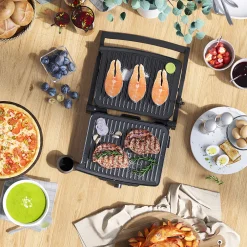 HOMCOM 4 Slice Panini Press Grill, Stainless Steel Sandwich Maker With Non-Stick Double Plates, Locking Lids And Drip Tray, Opens 180 Degrees To Fit Any Type Or Size Of Food -Zojirushi Sales Store 6114259 ALT2